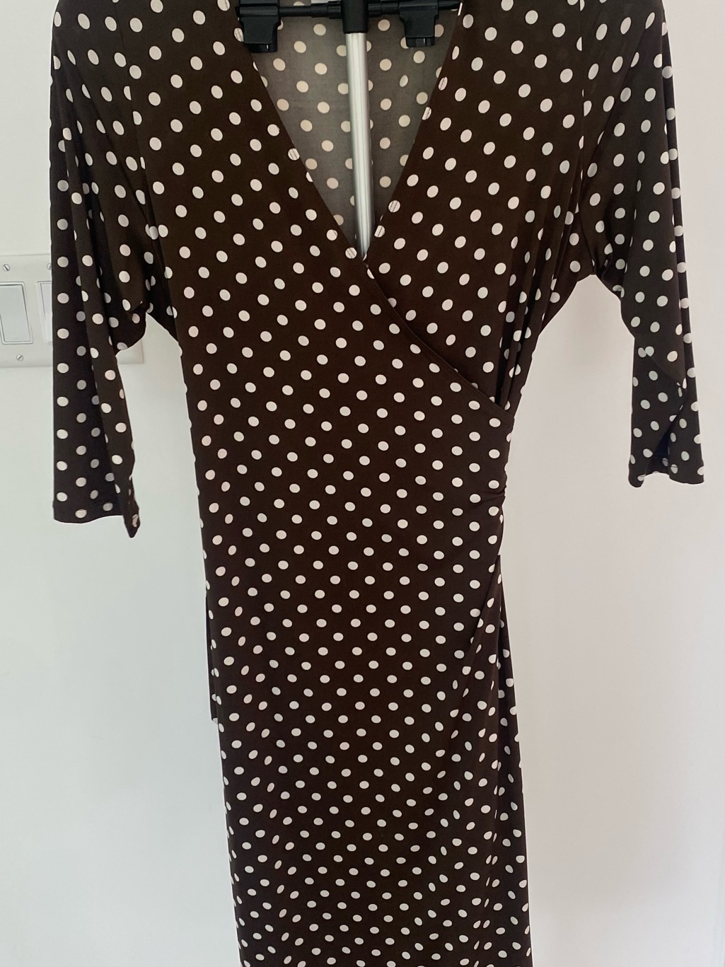 Nikki Poulos Polka Dot Wrap Midi Dress - Brown/White